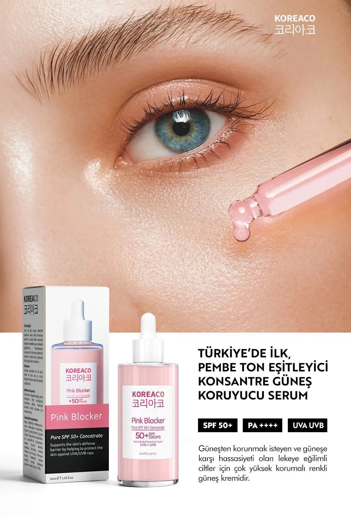 Blocker Pink %100 Saf SPF 50+ Ton Eşitleyici Yüksek UVB+UVA Korumalı 50ml Güneş Serumu