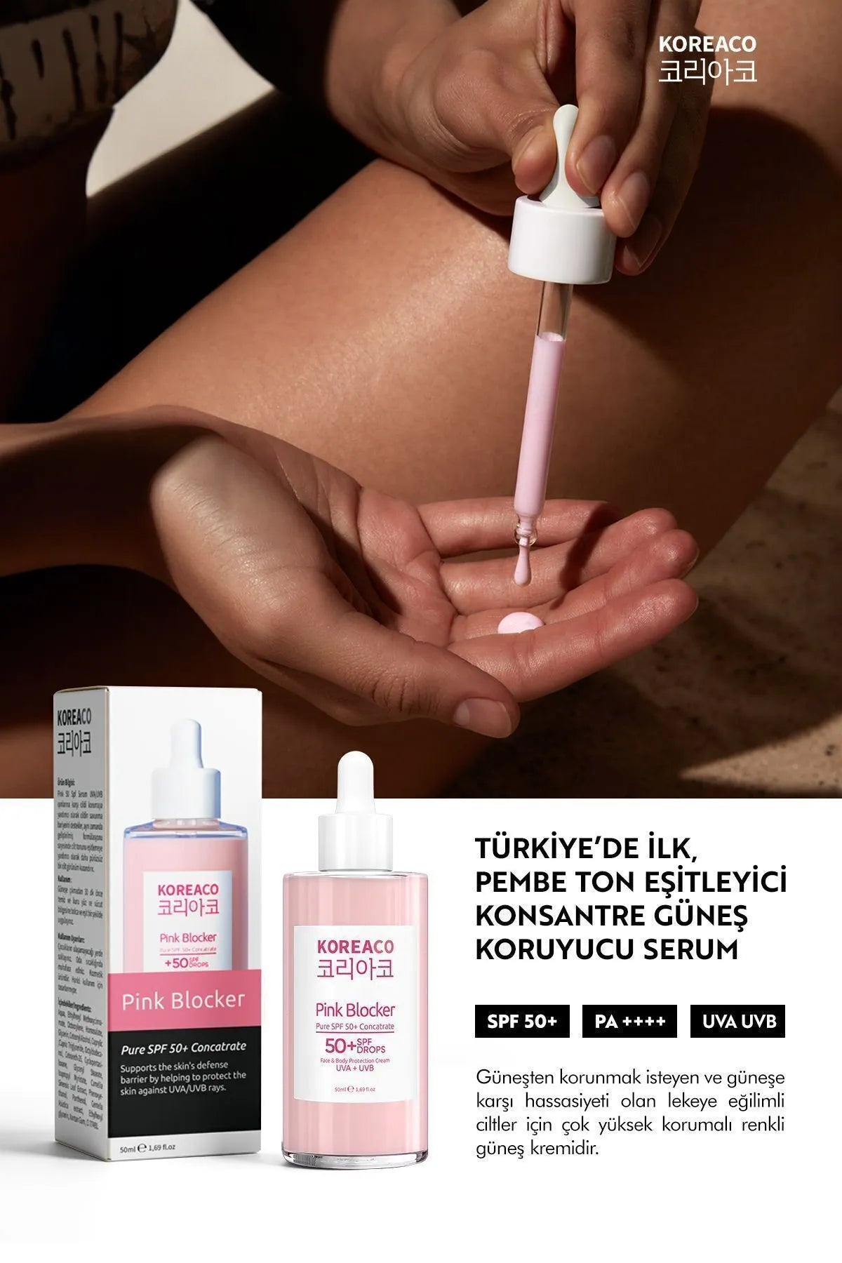 Blocker Pink %100 Saf SPF 50+ Ton Eşitleyici Yüksek UVB+UVA Korumalı 50ml Güneş Serumu