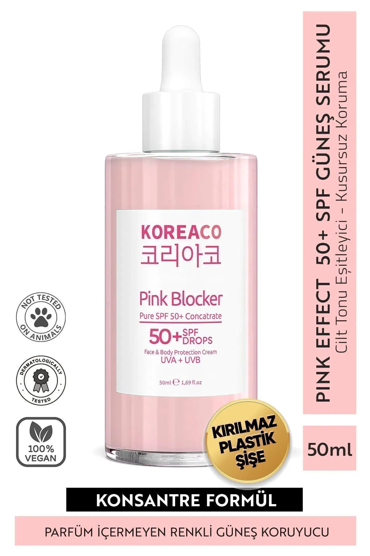 Blocker Pink %100 Saf SPF 50+ Ton Eşitleyici Yüksek UVB+UVA Korumalı 50ml Güneş Serumu