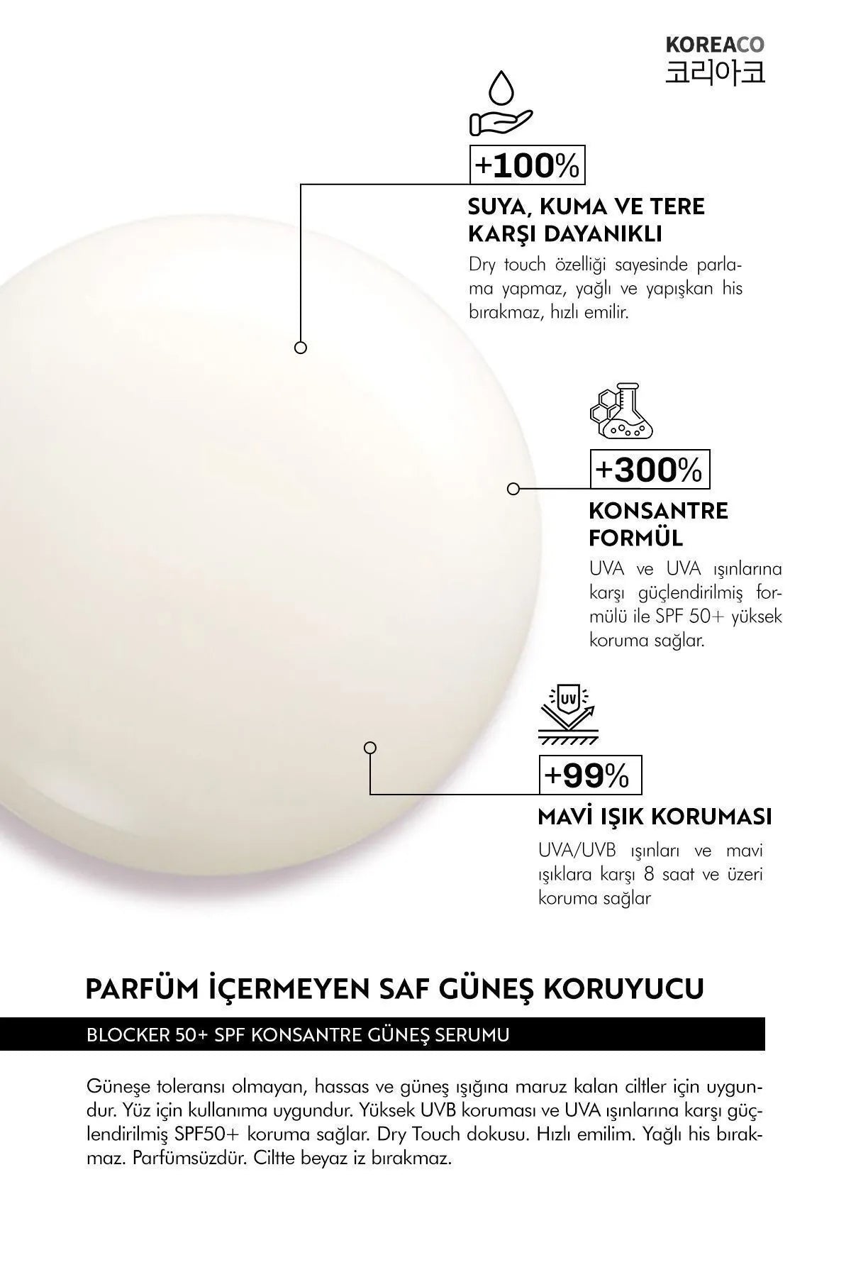 Blocker %100 Saf SPF 50+ Suya Dayanıklı Yüksek UVB+UVA Korumalı 50ml Güneş Serumu