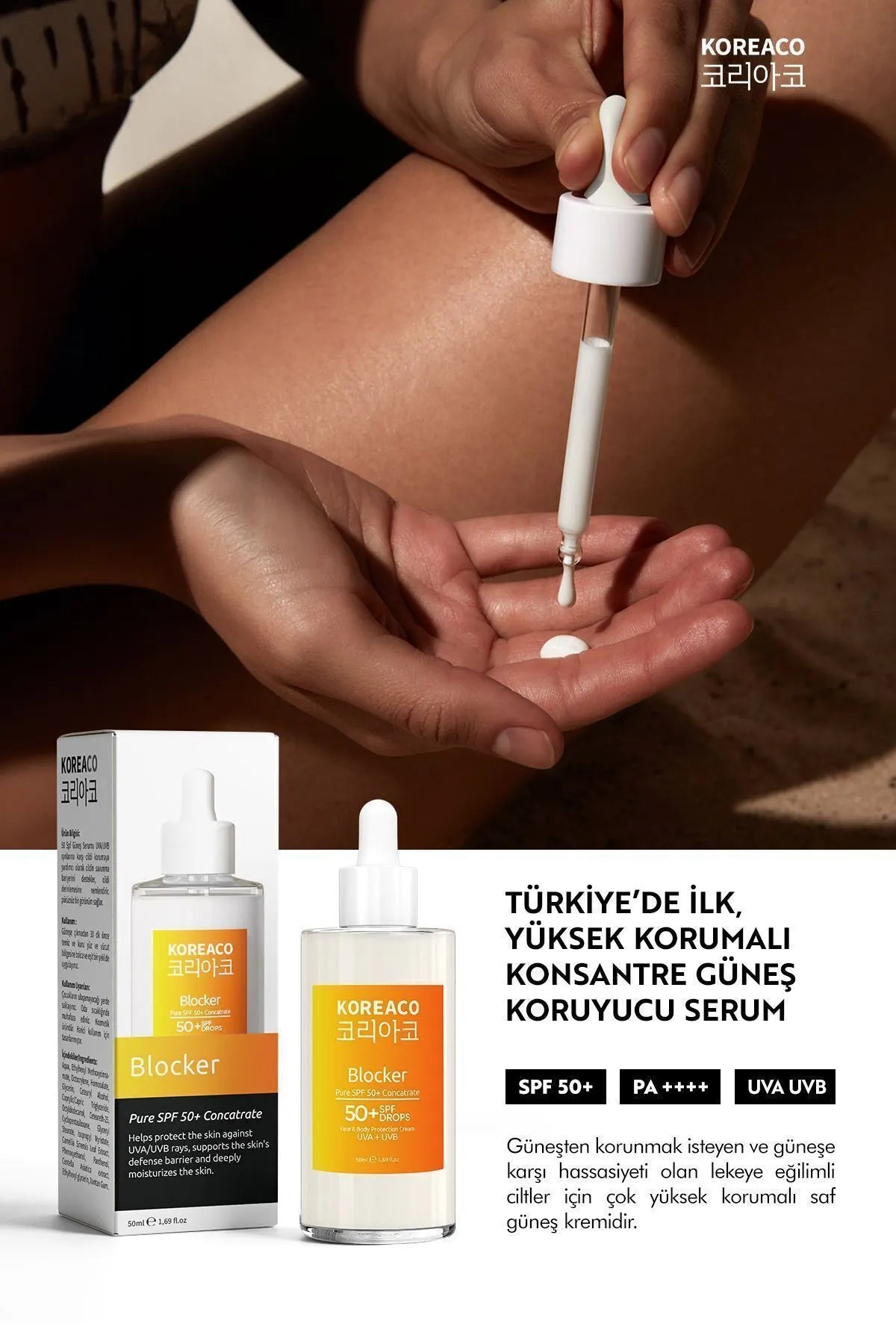 Blocker %100 Saf SPF 50+ Suya Dayanıklı Yüksek UVB+UVA Korumalı 50ml Güneş Serumu