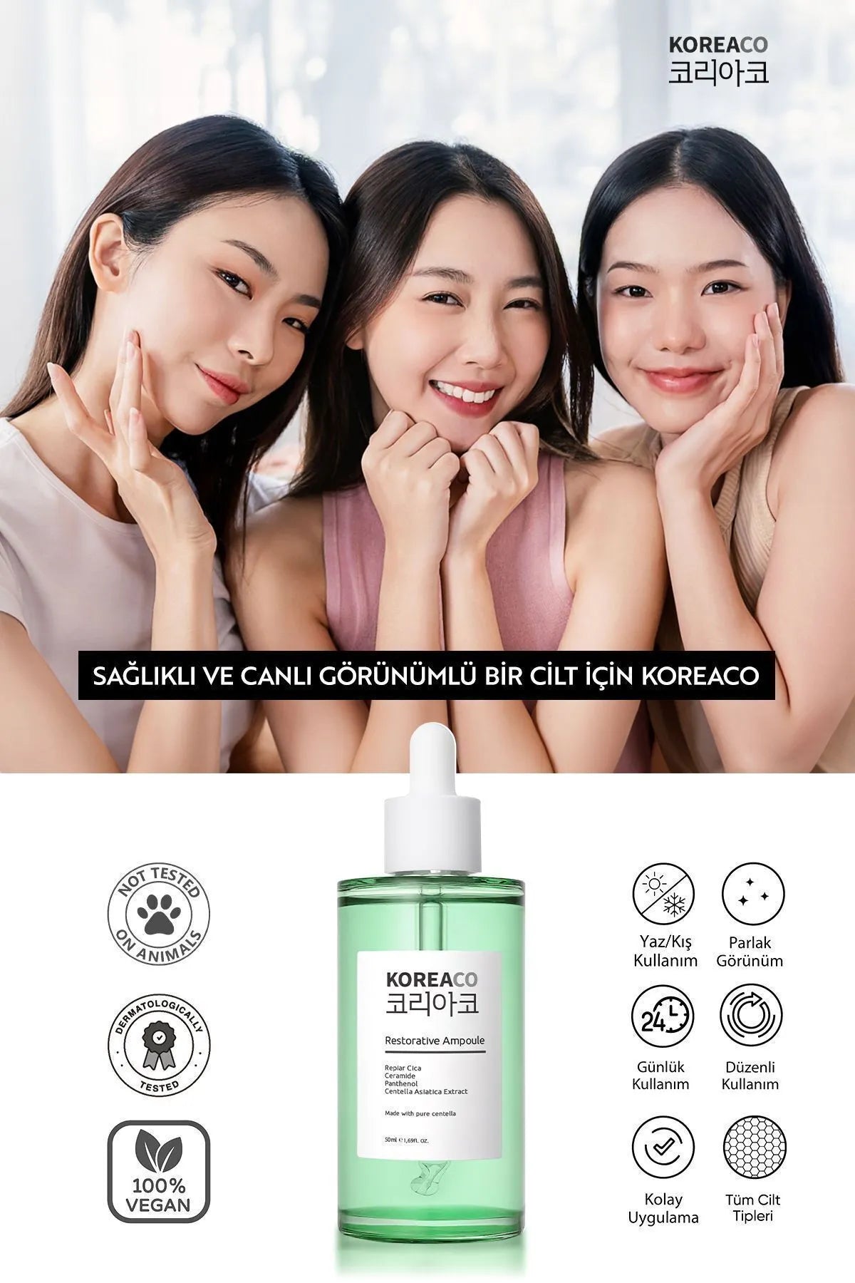 Centella & Cica & Ceramide - Onarıcı, Aydınlatıcı ,24 Saat Nemlendirme Ampoule